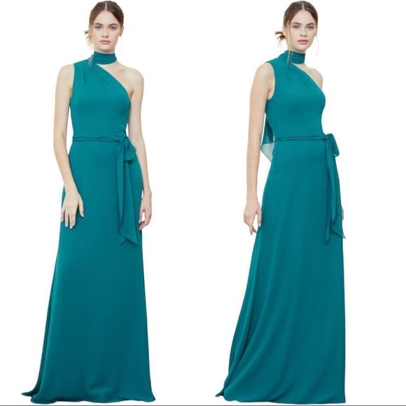 Amsale BRISA One Shoulder Scarf Maxi Gown Dress GB096F - Picture 1 of 6
